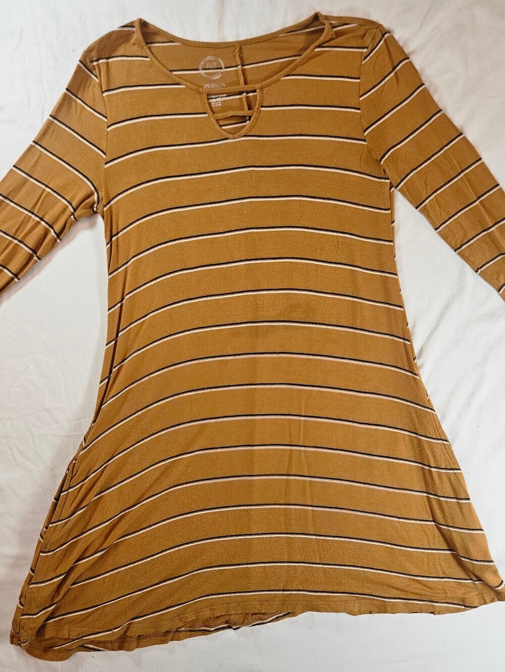 24/7 Maurices Junior Gold & White Striped Long Sleeve Short Tunic Dress Size XS